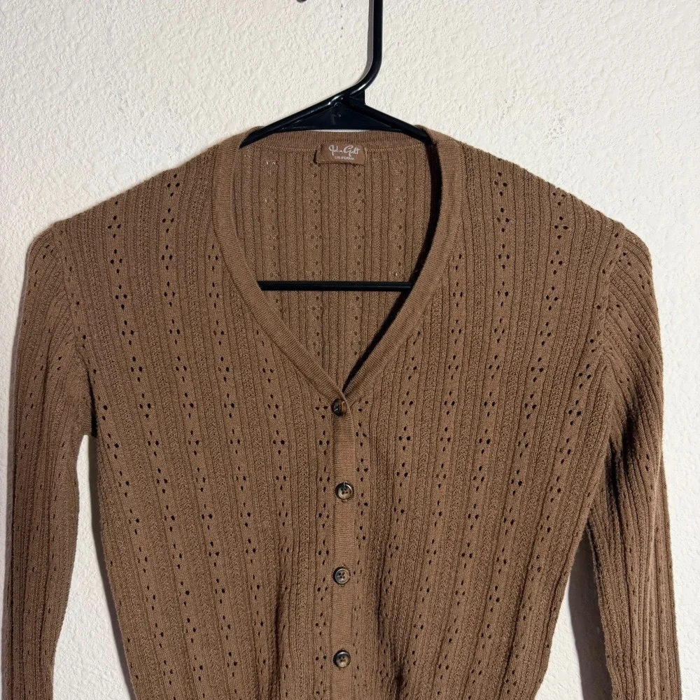 John Galt Cardigan Sweater Womens Brown Tight Knit V Neck Ribbed Warm Winter - Picture 2 of 9